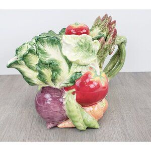 Fitz and Floyd Classic LARGE Le Marche Teapot VEGETABLES & FRUIT ASPARAGUS EUC